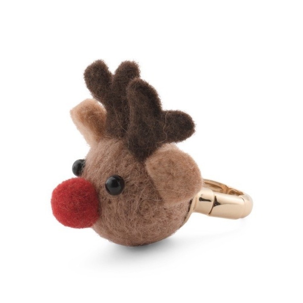 BETSEY JOHNSON Betsy‎ Christmas Plush Felt Reindeer Stretch Adjustable Ring NWT!